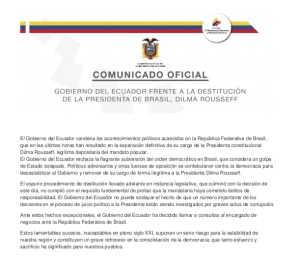 Comunicado do Governo Equatoriano