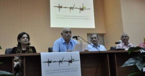 Presidente do MovPaz Silvio Platero fala no 5º Seminário pela Paz e a Abolição das Bases Militares Estrangeiras. Maio de 2017, Guantânamo. Foto: Granma 